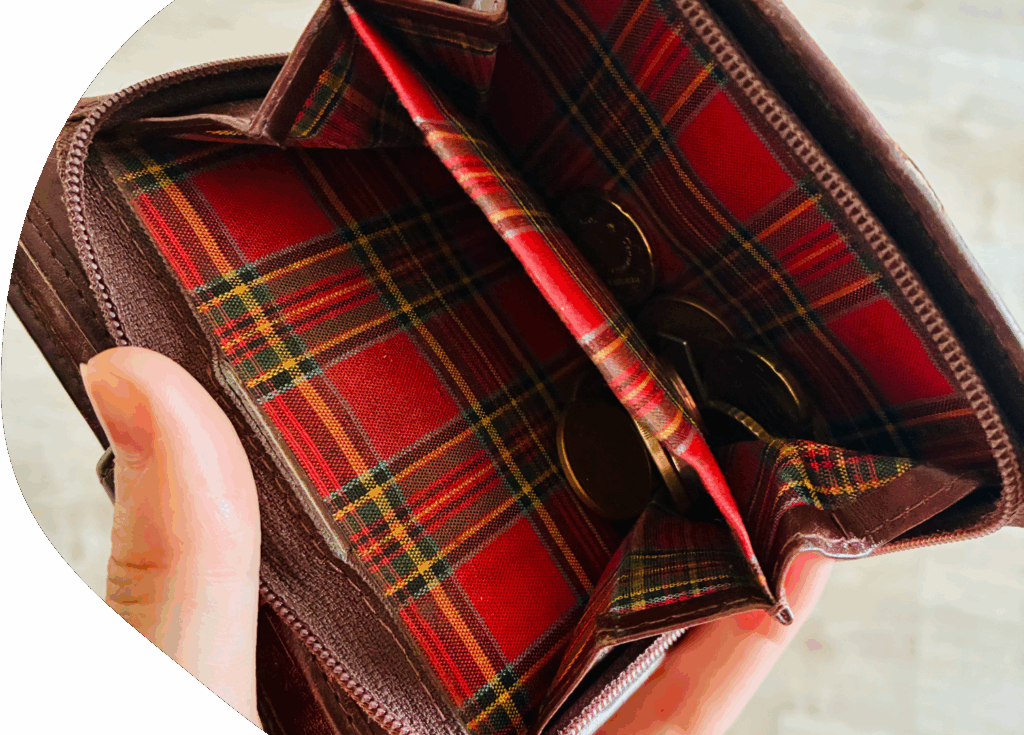 purse with a few coins